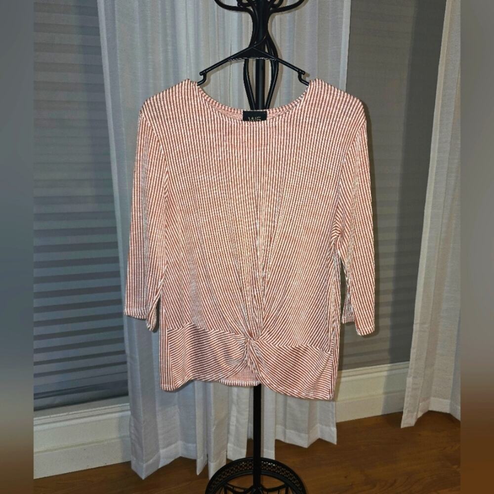 W5 Womens Shirt Medium Red White Stripe Twist Knot 3/4 Sleeve Anthropologie